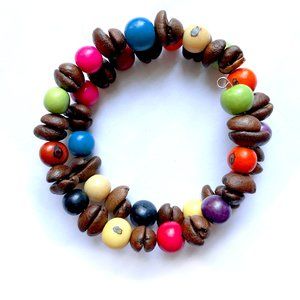 Real Coffee Bean Bracelet Elastic Spiral Colorful